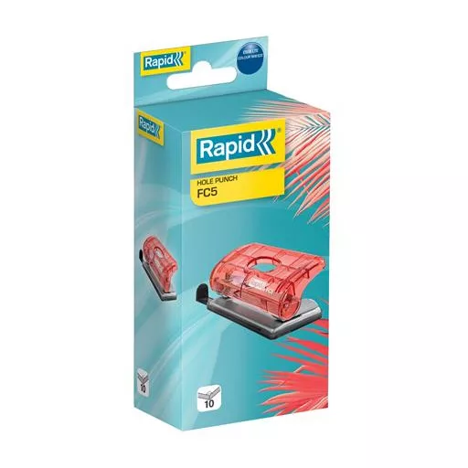 Lyukasztó, mini, kétlyukú, 10 lap, RAPID, "Colour'Breeze", korall