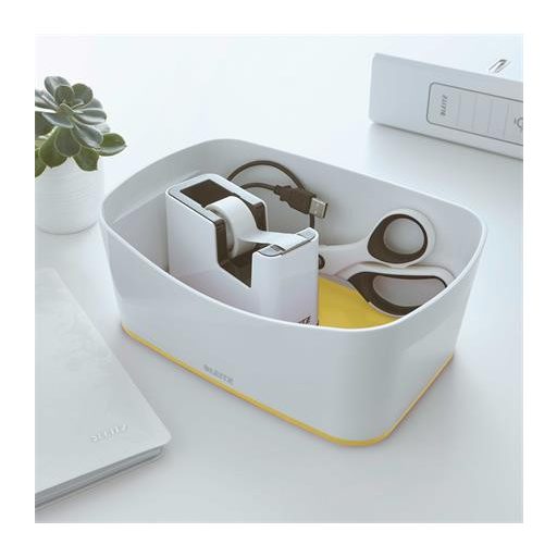 Ragasztószalag-adagoló, asztali, feltöltött, LEITZ "Wow", fehér-sárga