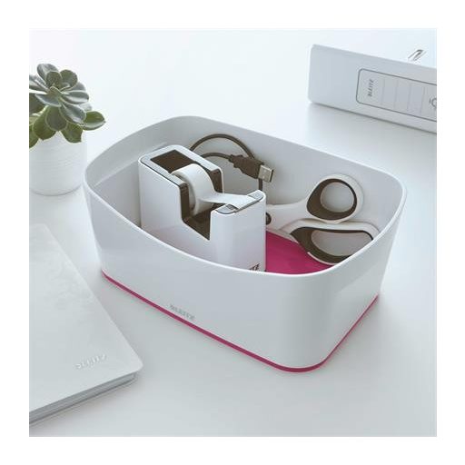 Ragasztószalag-adagoló, asztali, feltöltött, LEITZ "Wow", fehér-rózsaszín