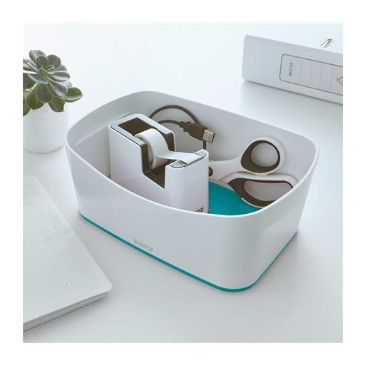 Ragasztószalag-adagoló, asztali, feltöltött, LEITZ "Wow", fehér-jégkék