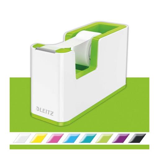 Ragasztószalag-adagoló, asztali, feltöltött, LEITZ "Wow", fehér-zöld