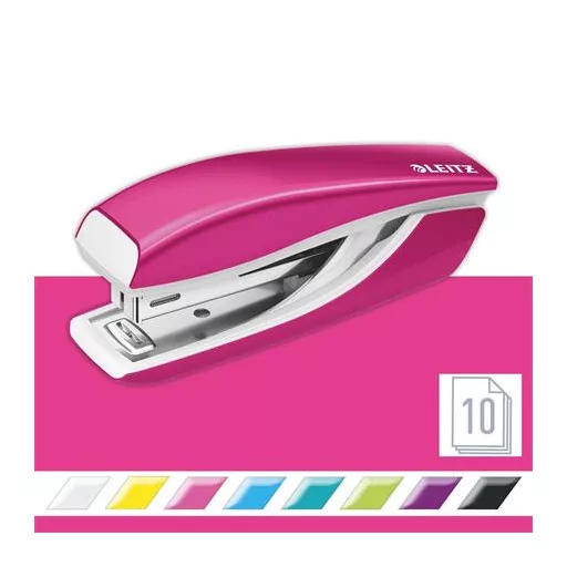 Tűzőgép, mini, No. 10, 10 lap, fém, LEITZ "Nexxt Wow", rózsaszín