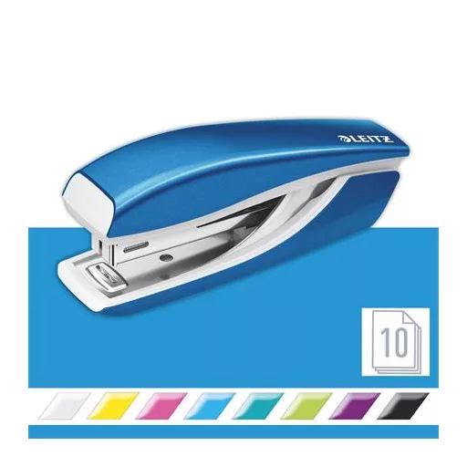 Tűzőgép, mini, No. 10, 10 lap, fém, LEITZ "Nexxt Wow", kék