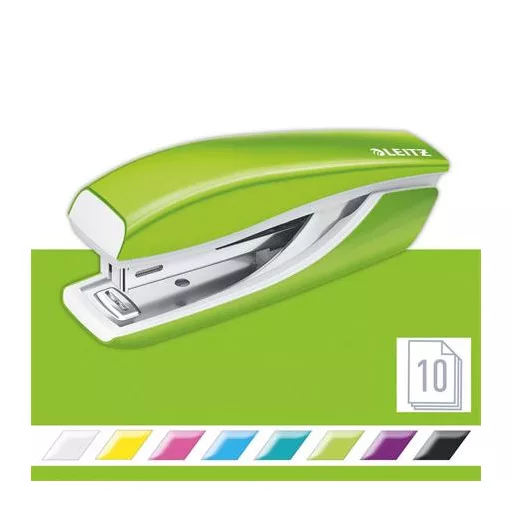 Tűzőgép, mini, No. 10, 10 lap, fém, LEITZ"Nexxt Wow", zöld