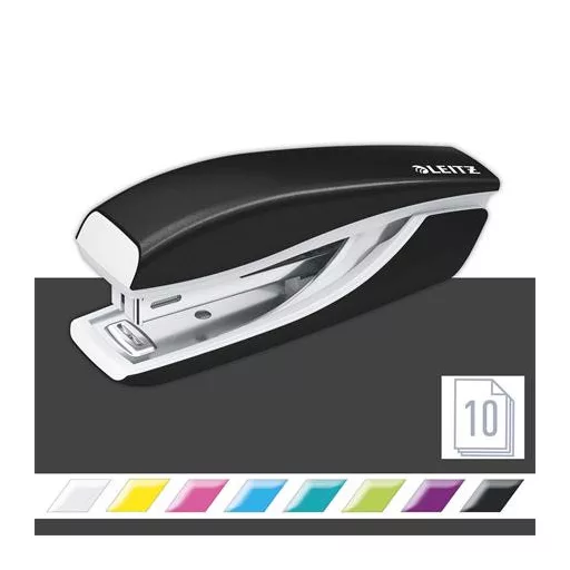 Tűzőgép, mini, No. 10, 10 lap, fém, LEITZ"Nexxt Wow", fekete