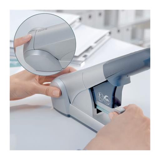 Tűzőgép, nagyteljesítményű, 80 lap, LEITZ "5551", ezüst