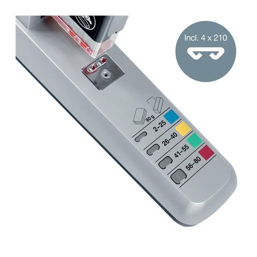 Tűzőgép, nagyteljesítményű, 80 lap, LEITZ "5551", ezüst