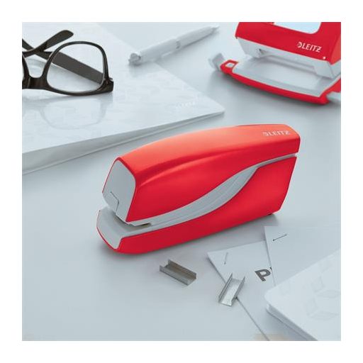 Tűzőgép, elektromos, No.10, 10 lap, LEITZ "Wow", piros