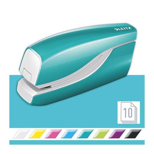 Tűzőgép, elektromos, No.10, 10 lap, LEITZ "Wow", jégkék