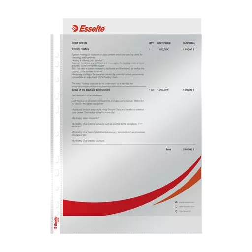 Genotherm, lefűzhető, A4, 55 mikron, víztiszta felület, ESSELTE "Luxus"