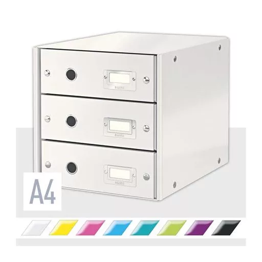 Irattároló, laminált karton, 3 fiókos, LEITZ "Click&Store", fehér