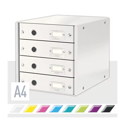 Irattároló, laminált karton,  4 fiókos, LEITZ "Click&Store", fehér