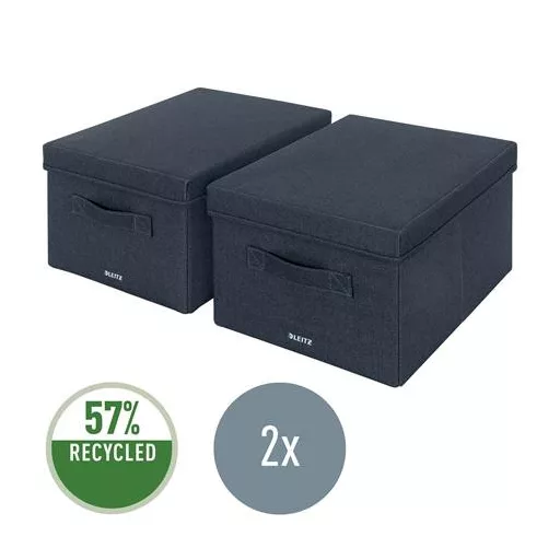 Doboz, szövet borítású, M méret, LEITZ "Fabric", sötétszürke
