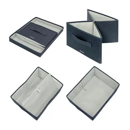 Doboz, szövet borítású, M méret, LEITZ "Fabric", sötétszürke