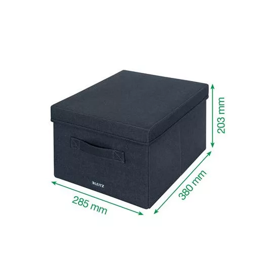Doboz, szövet borítású, M méret, LEITZ "Fabric", sötétszürke