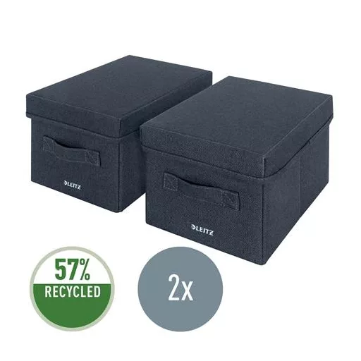 Doboz, szövet borítású, S méret, LEITZ "Fabric", sötétszürke