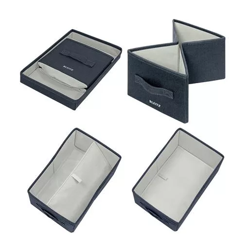 Doboz, szövet borítású, S méret, LEITZ "Fabric", sötétszürke