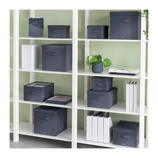 Doboz, szövet borítású, S méret, LEITZ "Fabric", sötétszürke