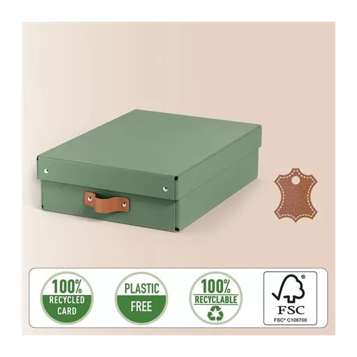 Tárolódoboz, M méret, alacsony, LEITZ "Puro", zsályazöld