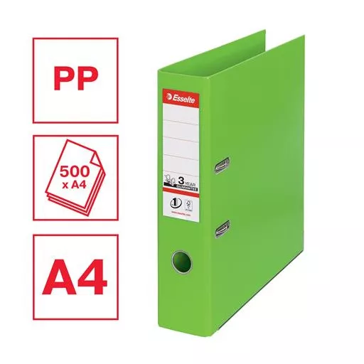 Iratrendező, 75 mm, A4, PP, élvédő sínnel, ESSELTE "Standard", Vivida zöld