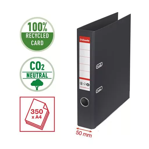 Iratrendező, 50 mm, A4, környezetbarát, élvédő sínnel, ESSELTE "No.1", fekete