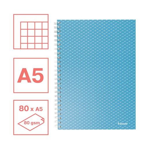 Spirálfüzet, A5, kockás, 80 lap, ESSELTE "Colour'Breeze", kék