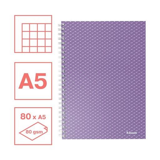 Spirálfüzet, A5, kockás, 80 lap, ESSELTE "Colour'Breeze", levendula