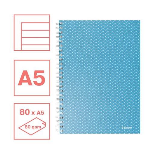 Spirálfüzet, A5, vonalas, 80 lap, ESSELTE "Colour'Breeze", kék