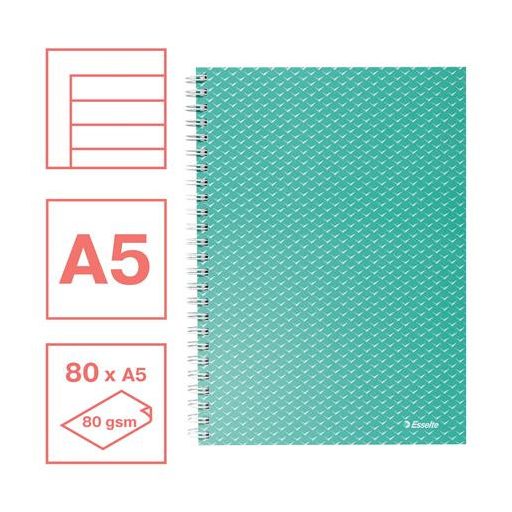 Spirálfüzet, A5, vonalas, 80 lap, ESSELTE "Colour'Breeze", zöld