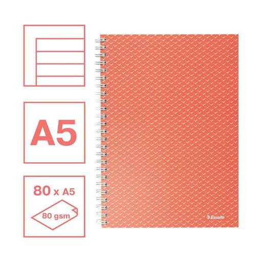 Spirálfüzet, A5, vonalas, 80 lap, ESSELTE "Colour'Breeze", korall