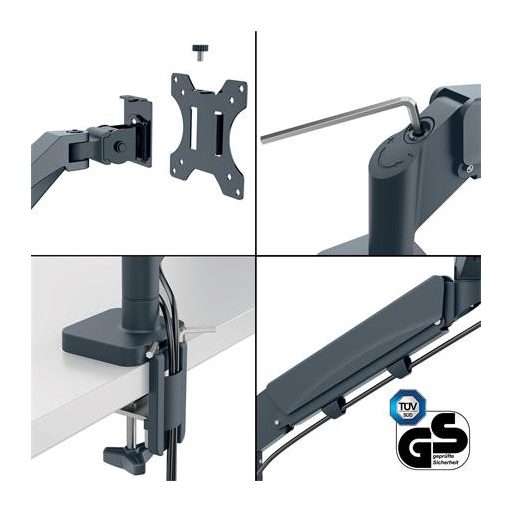 Monitortartó-kar, egy monitorhoz, LEITZ "Ergo", sötétszürke