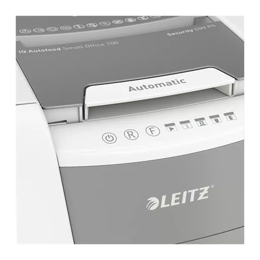 Iratmegsemmisítő, mikrokonfetti, 100 lap, LEITZ "IQ AutoFeed SmallOffice 100 P5 Pro"