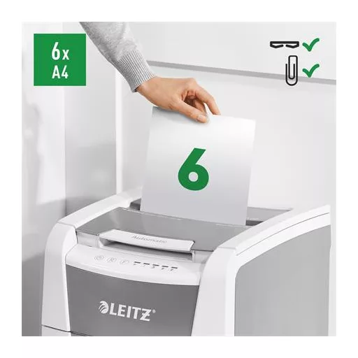 Iratmegsemmisítő, mikrokonfetti, 100 lap, LEITZ "IQ AutoFeed SmallOffice 100 P5 Pro"