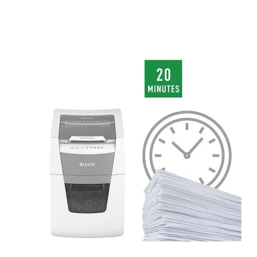 Iratmegsemmisítő, mikrokonfetti, 100 lap, LEITZ "IQ AutoFeed SmallOffice 100 P5 Pro"