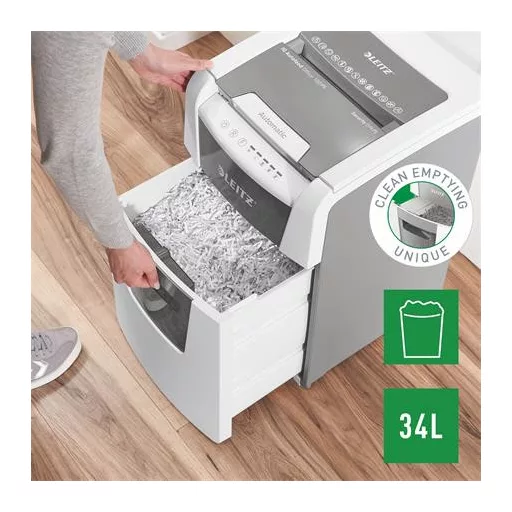 Iratmegsemmisítő, mikrokonfetti, 100 lap, LEITZ "IQ AutoFeed SmallOffice 100 P5 Pro"
