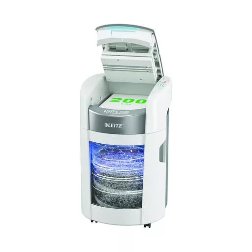 Iratmegsemmisítő, konfetti, 200 lap, LEITZ "IQ OptiMax Autofeed Small Office 200 P4"