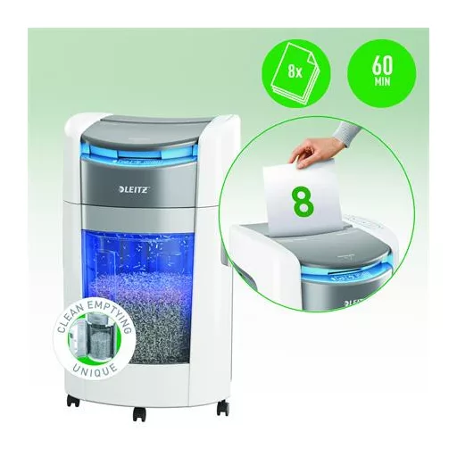 Iratmegsemmisítő, mikrokonfetti, 300 lap, LEITZ "IQ OptiMax Autofeed Office 300 P5"