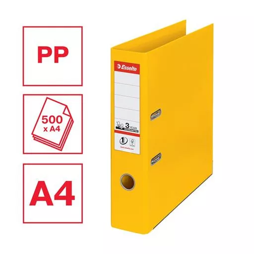 Iratrendező, 75 mm, A4, PP, élvédő sínnel, ESSELTE "Standard", sárga