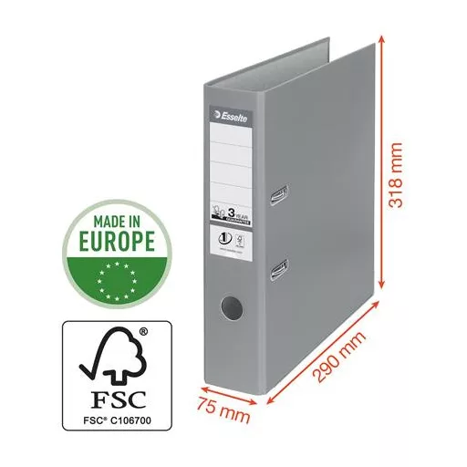 Iratrendező, 75 mm, A4, PP, élvédő sínnel, ESSELTE "Standard", tengerkék