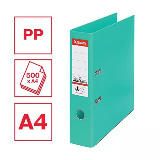 Iratrendező, 75 mm, A4, PP, élvédő sínnel, ESSELTE "Standard", mentazöld