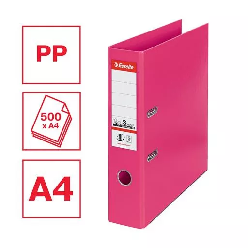 Iratrendező, 75 mm, A4, PP, élvédő sínnel, ESSELTE "Standard", ciklámen