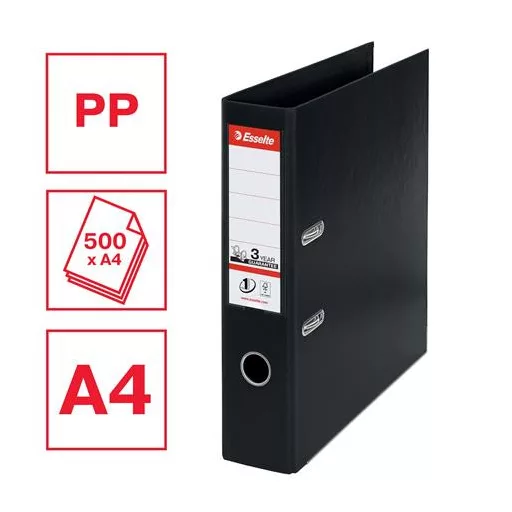 Iratrendező, 75 mm, A4, PP, élvédő sínnel, ESSELTE "Standard", Vivida fekete