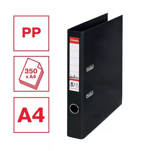 Iratrendező, 50 mm, A4, PP, élvédő sínnel, ESSELTE "Standard", Vivida fekete