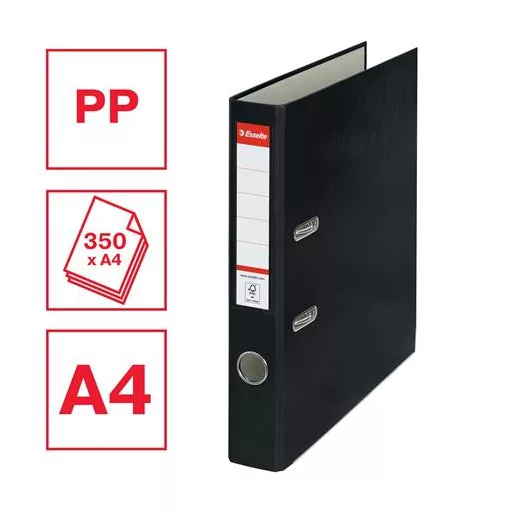 Iratrendező, 50 mm, A4, PP/karton, élvédő sínnel, ESSELTE "Economy", fekete