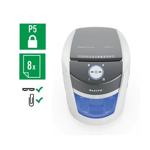 Iratmegsemmisítő, mikrokonfetti, 8 lap, LEITZ "IQ OptiMax Small Office 350 P5"