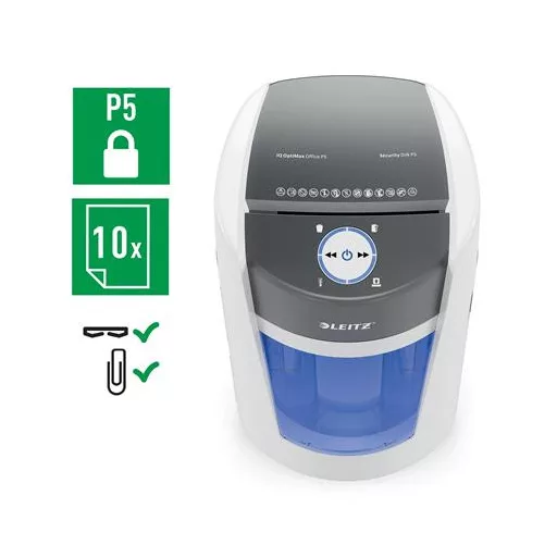 Iratmegsemmisítő, mikrokonfetti, 10 lap, LEITZ "IQ OptiMax P5"