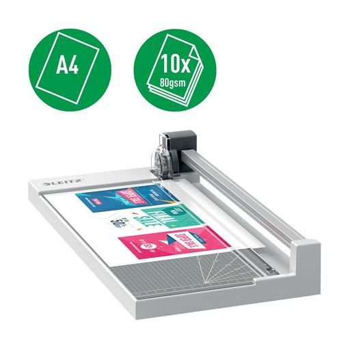 Vágógép, görgős, A4, 10 lap, LEITZ "Precision Home Office A4"