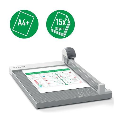 Vágógép, görgős, A4+, 15 lap, LEITZ "Precision Office A4+"