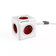   Elosztó, 5 aljzat, 1 rögzítő elem, 1,5 m kábelhosszúság, ALLOCACOC "PowerCube Extended DE", fehér-piros