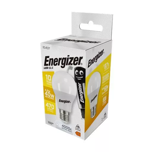 LED izzó, E27, normál gömb, 4,9W (40W), 470lm, 4000K, ENERGIZER